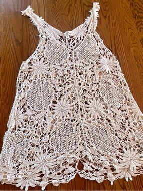Crochet Lace Tank Top - Ivory Crochet Overlay